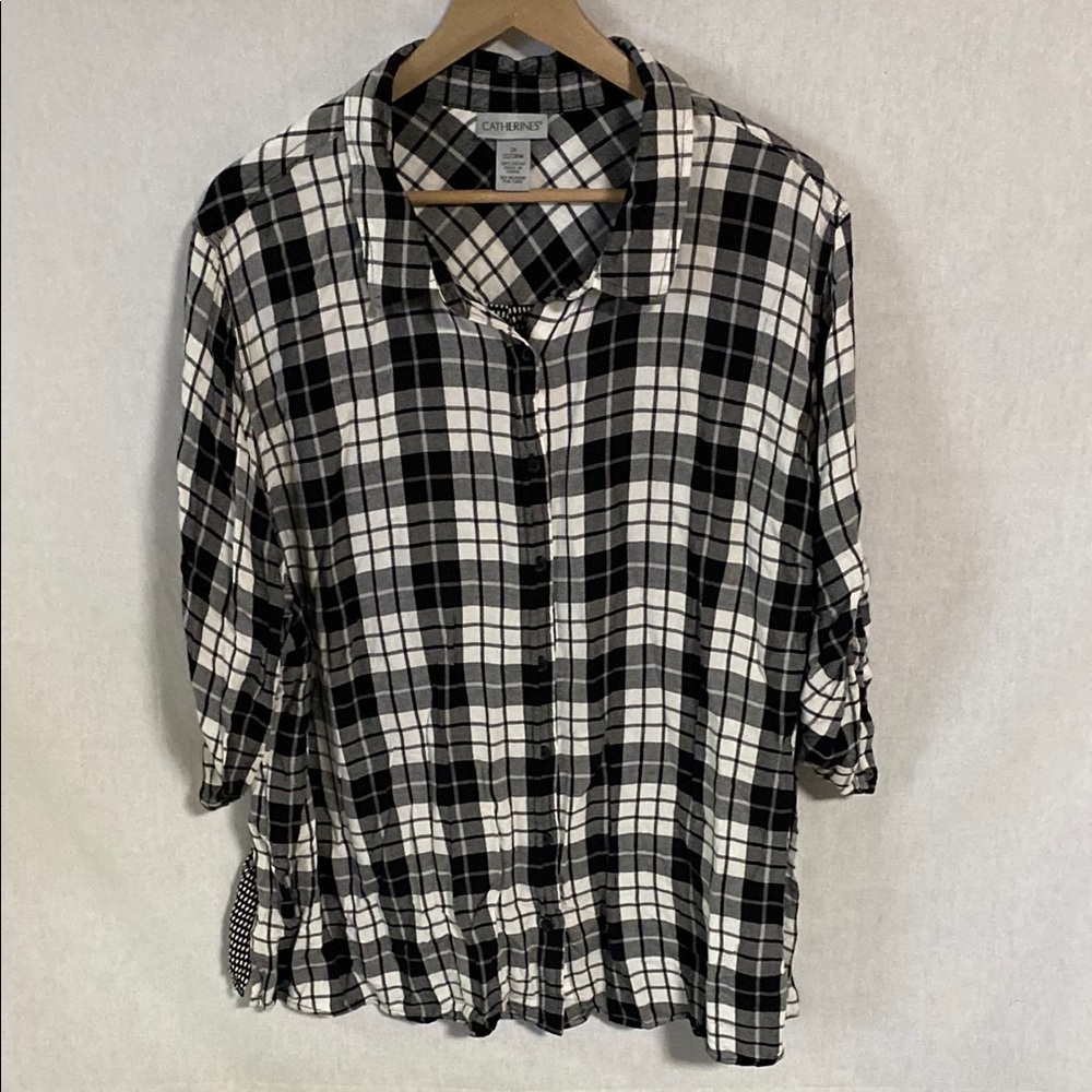Catherines Black and White Button Down Shirt